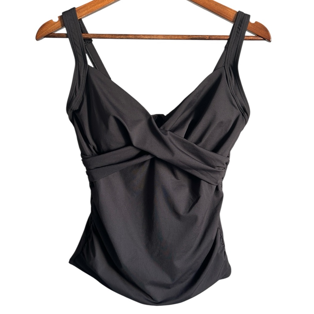 Lands End Surplice Tankini Swim Top Women’s 6DD Black Underwire Adjustable Strap